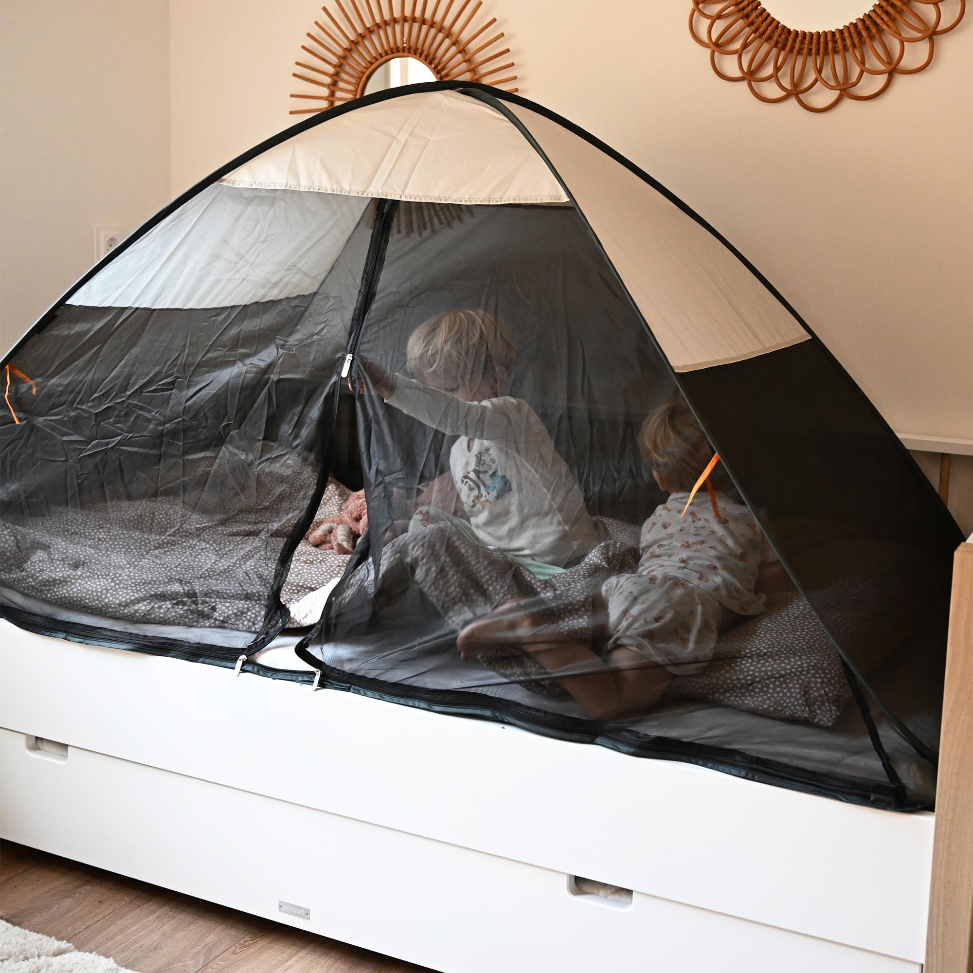 Deryan, System do spania 200 x 90 cm moskitiera 1 mm chroni śpiące dziecko przed owadami, w tym torba do przenoszenia, kremowa (pop-up)