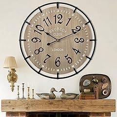 24 Inch Large Farmhouse Wall Clock, Metal Rustic Wood with Silent Quartz Movement, Easy Read Arabic photo 24 Inch Large Farmhouse Wall Clock, Metal Rustic Wood with Silent Quartz Movement, Easy Read Arabic