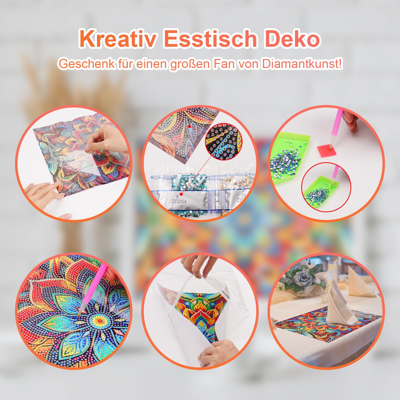 Diamond Painting Mandala – Kit Sous-verre Enfant/Adulte, 8 Pièces, Activité Créative, Cadeau Fille 8-12 Ans