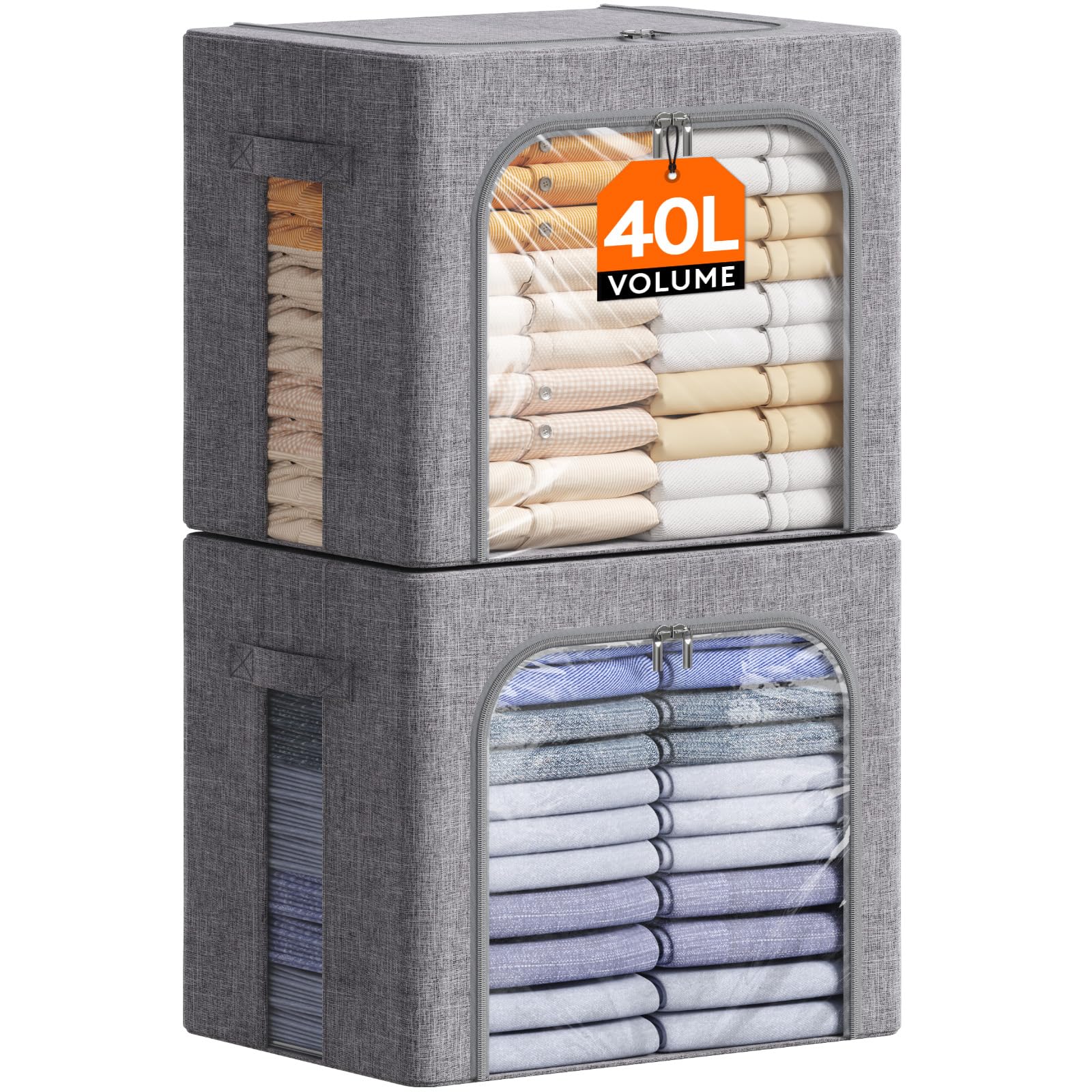 Lifewit Aufbewahrungsbox mit Deckel, Kleidung Aufbewahrung, Faltbare Kleideraufbewahrung mit Metallrahmen, Stoffbox mit Griffen & Fenster, Aufbewahrung Kleiderschrank