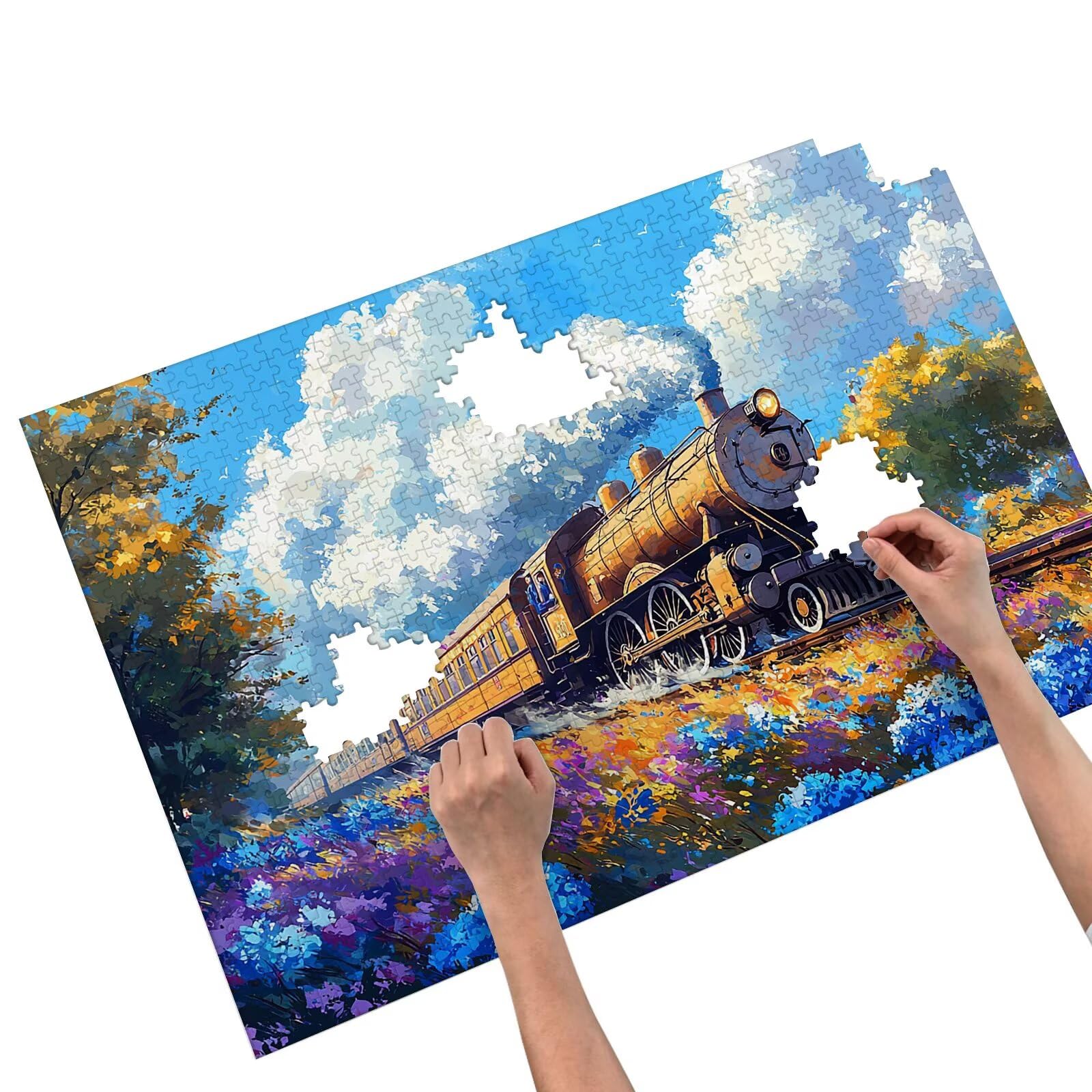 Puzzle 3000 sztuk dla dorosłych, drewniane puzzle pociąg dla dorosłych, trudne drewniane łamigłówki, rodzinne gry edukacyjne, łamigłówki z pudełkiem na prezent do dekoracji domu prezent dla kobiet