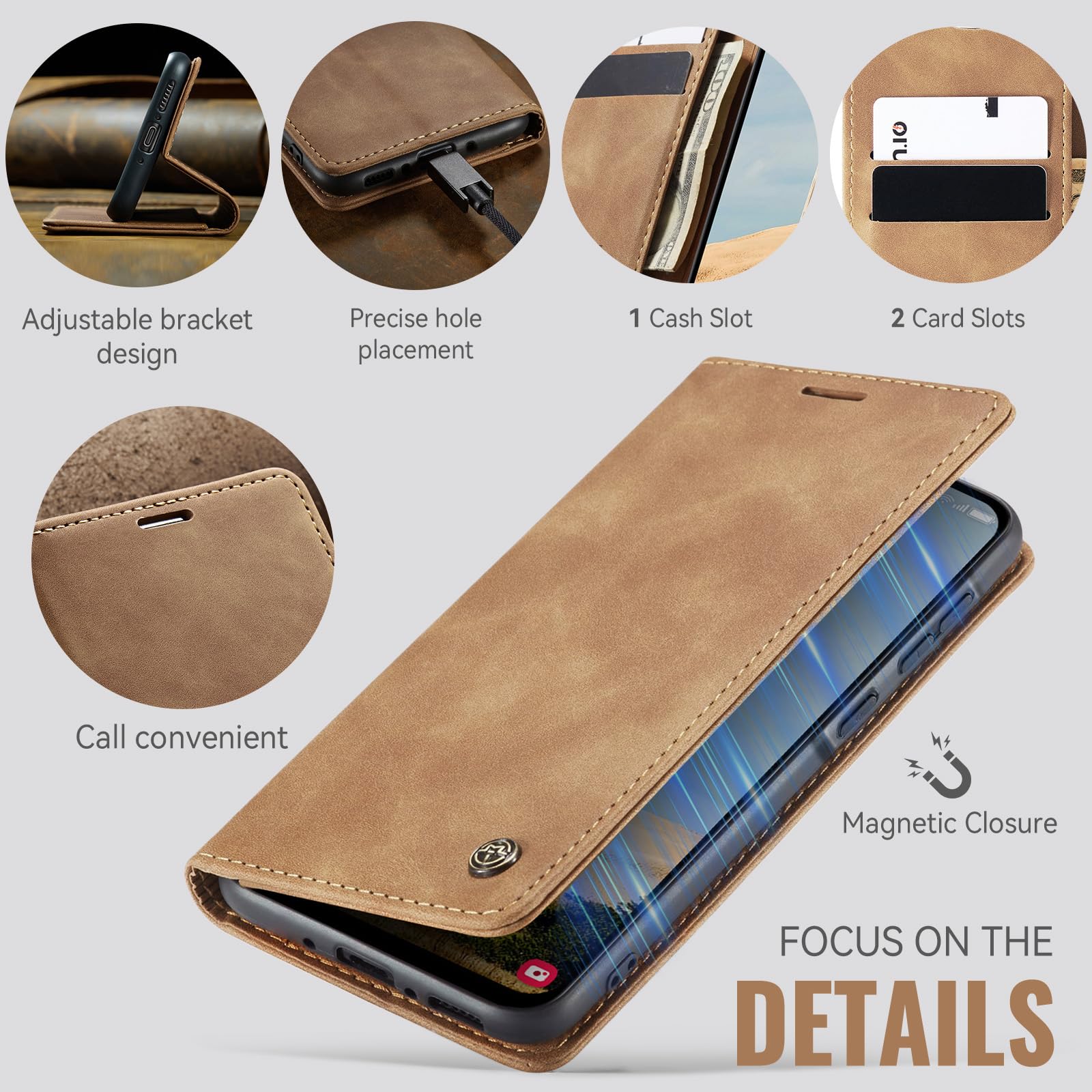 Samokor Cover per Samsung Galaxy A15 5G/4G Pelle Flip Custodia Cavalletto Portafoglio Magnetica Carta Fessura Antiurto per Samsung Galaxy A15,Marrone