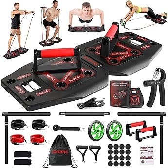 Gonex Portable Home Gym Workout Equipment with 14 Exercise Accessories Ab Roller Wheel,Elastic Resistance Bands,Push-up Stand,Post Landmine Sleeve and More for Full Body Workouts System