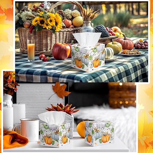 Miniatura 4 de Yeaqee Paquete de 6 cajas grandes de pañuelos faciales de calabaza de otoño de 4.7 pulgadas, 2 capas de 7.1 x 8.7 pulgadas, caja de papel grande
