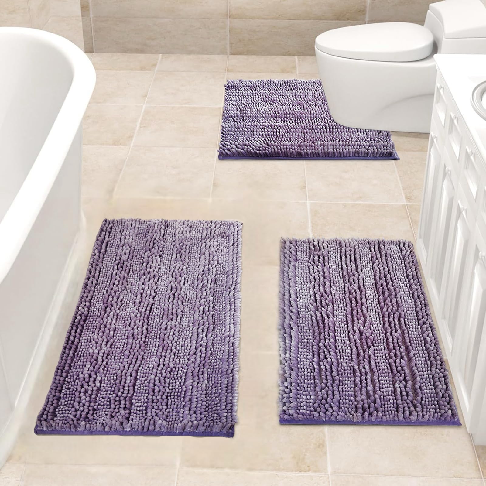 Juego 3 Piezas Alfombras Baño Antideslizantes Felpilla - Tapete Inodoro U Grande + 2 Alfombrillas