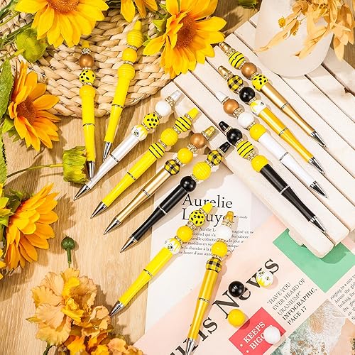 Miniatura 2 de Juego de 12 bolígrafos de cuentas de plástico varios bolígrafos de cuentas de leopardo vaca y cebra juego de cuentas redondas de impresión de