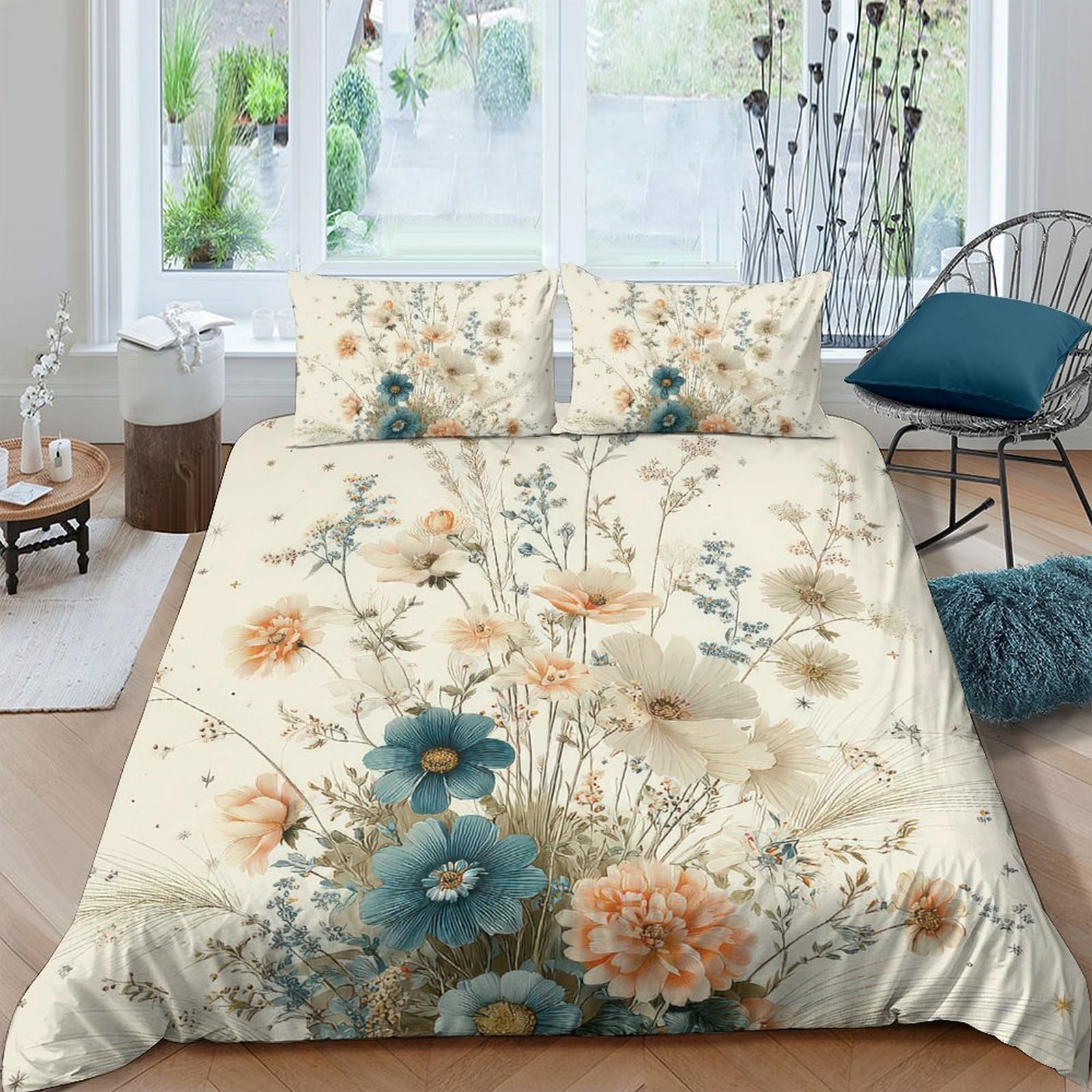 Ctjqhvkz Style-4 3D Printed Vintage Floral Fitted Sheet Microfiber Soft Breathable Botanical Meadow Mattress Cover Bedroom Decor Single（135X200cm）