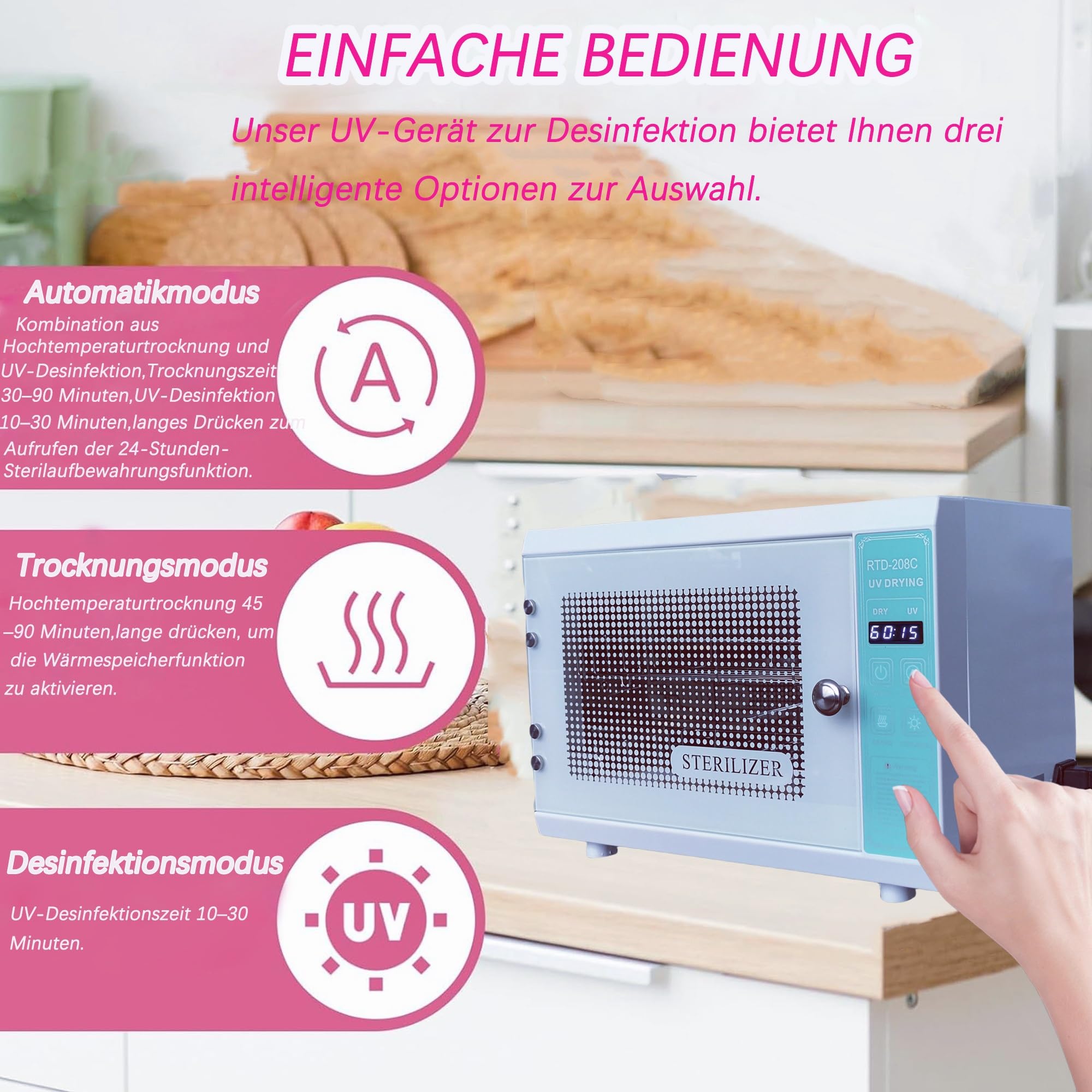 UV Sterilisator mit Trockner, Timer & 1 Langlebige Ersatzlampe 160W 75℃ – 360° Allrounddesinfektion für Babyflaschen & Schnuller, Kinderfreundlich für Familiengebrauch