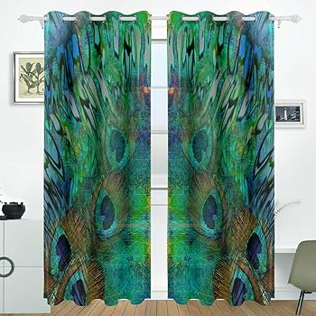Amazon Com Alirea Abstract Peacock Blue Background Blackout Curtains Darkening Thermal Insulated Polyester Grommet Top Blind Curtain For Bedroom Living Room 2 Panel 55w X 84l Inch Furniture Decor