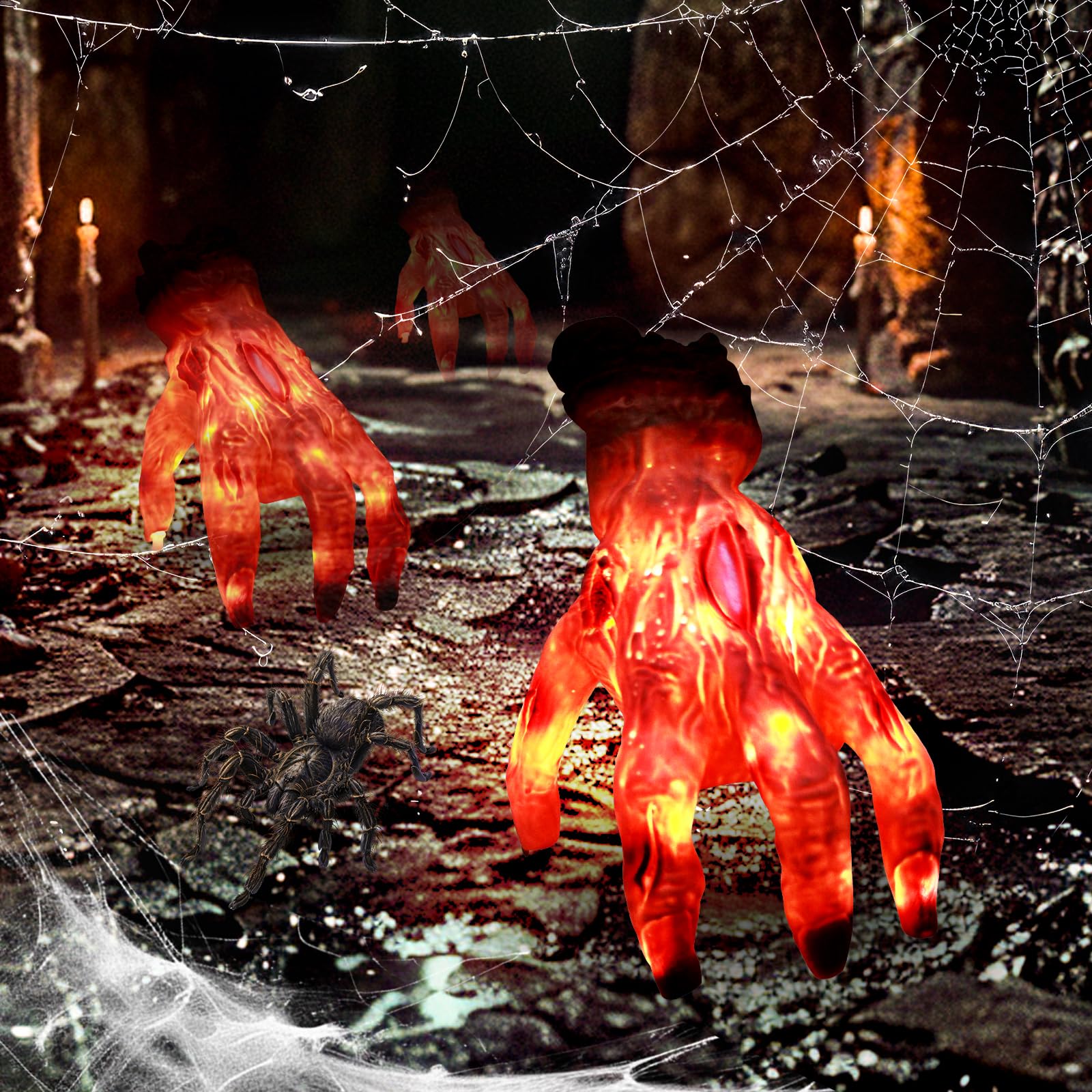 MAIAGO Halloween Animated Zombie Crawling Hands, 1 Pcs Scary Realistic Crawling Hands Halloween Props with Glowing Body, Music, Walking (Touch & Sound Activated) for Halloween Decor, Haunted House