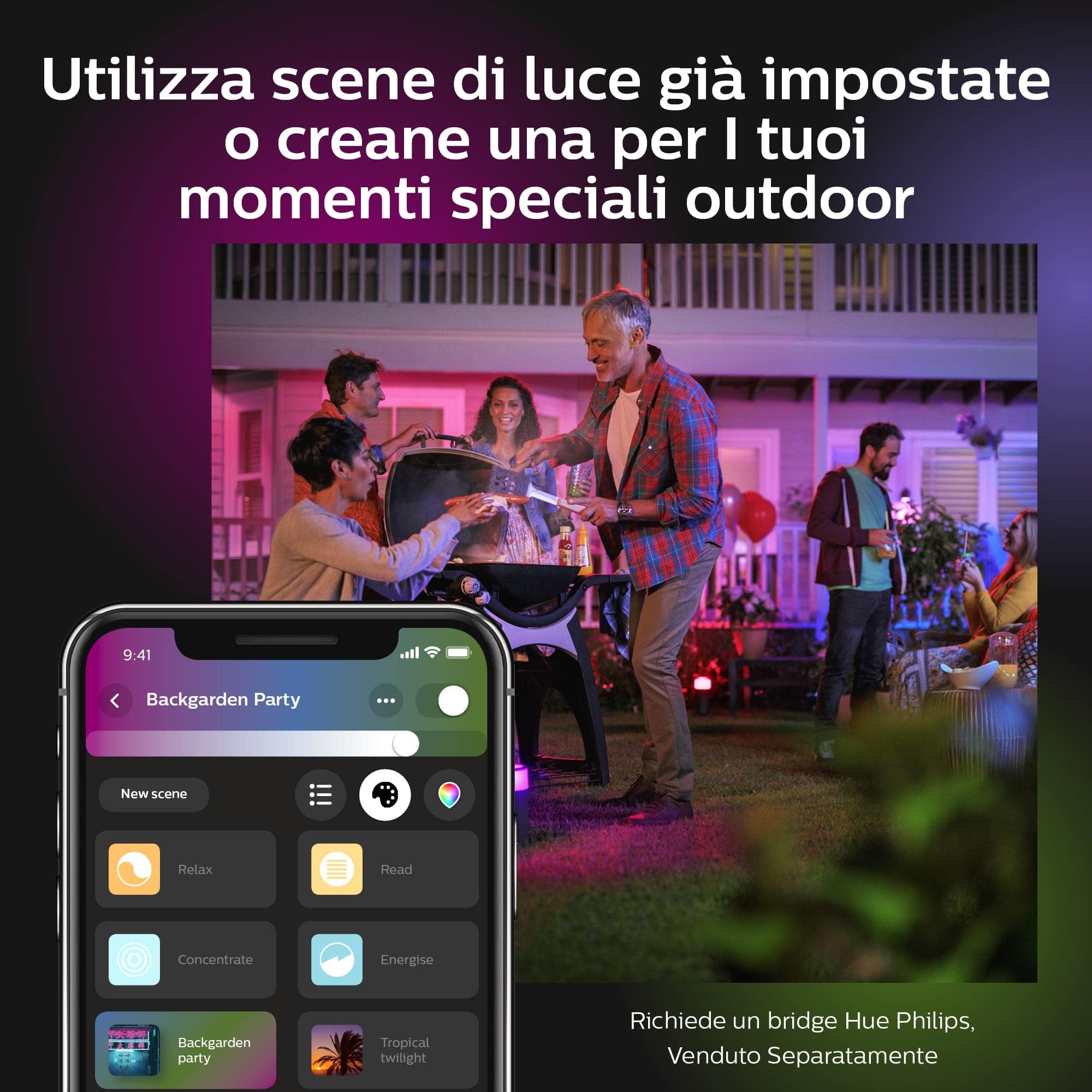 Philips Hue White and Color Ambiance Striscia LED Smart, per Esterni e Interni, Bluetooh, Alimentatore Incluso, 39.5W, 5m