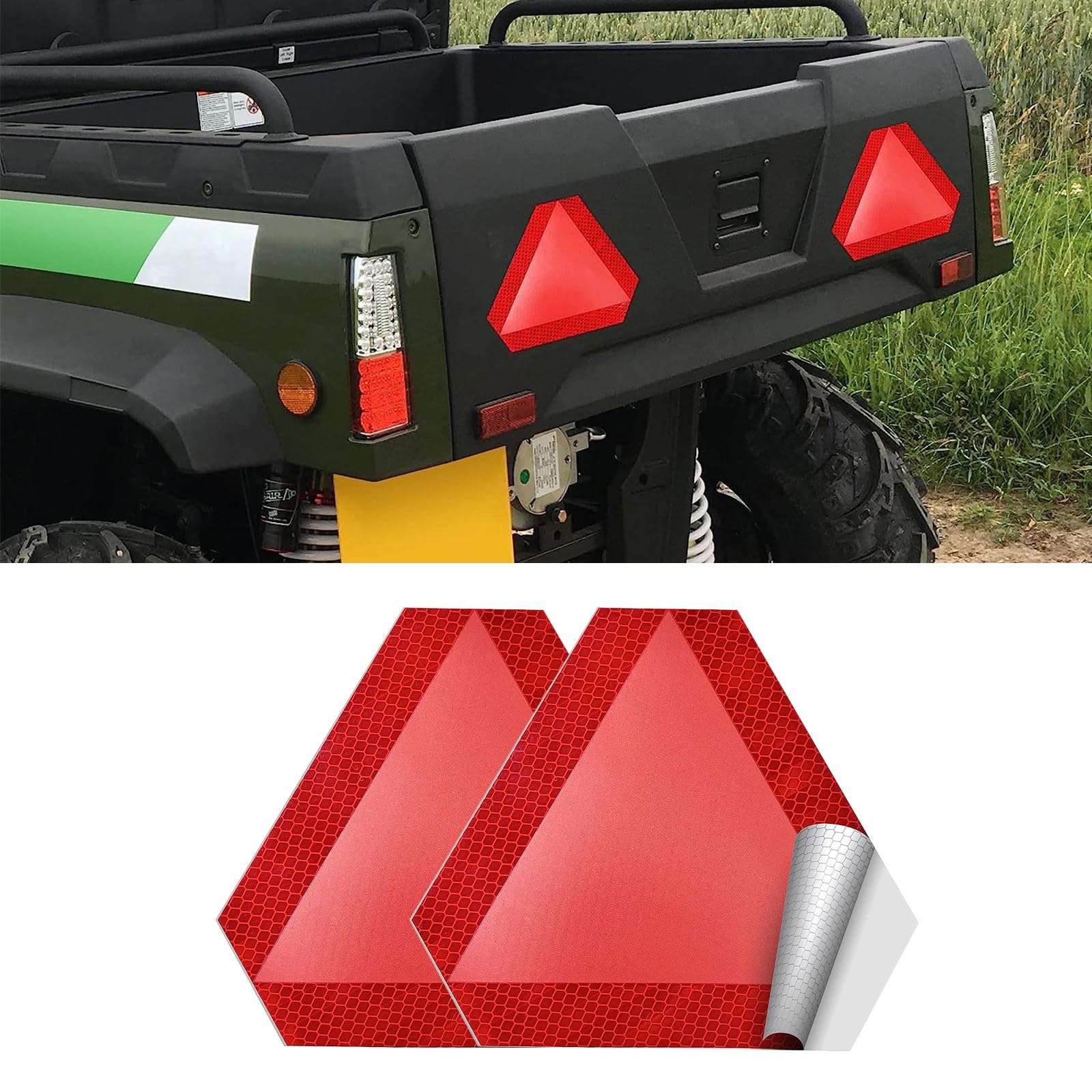 Slow Moving Vehicle Sign 2 Pack,7"x8" Diamond Grade Reflective Sticker,Car Safety Sticker and Decal,SMV Sign for Golf Cart(Red,2Pack)