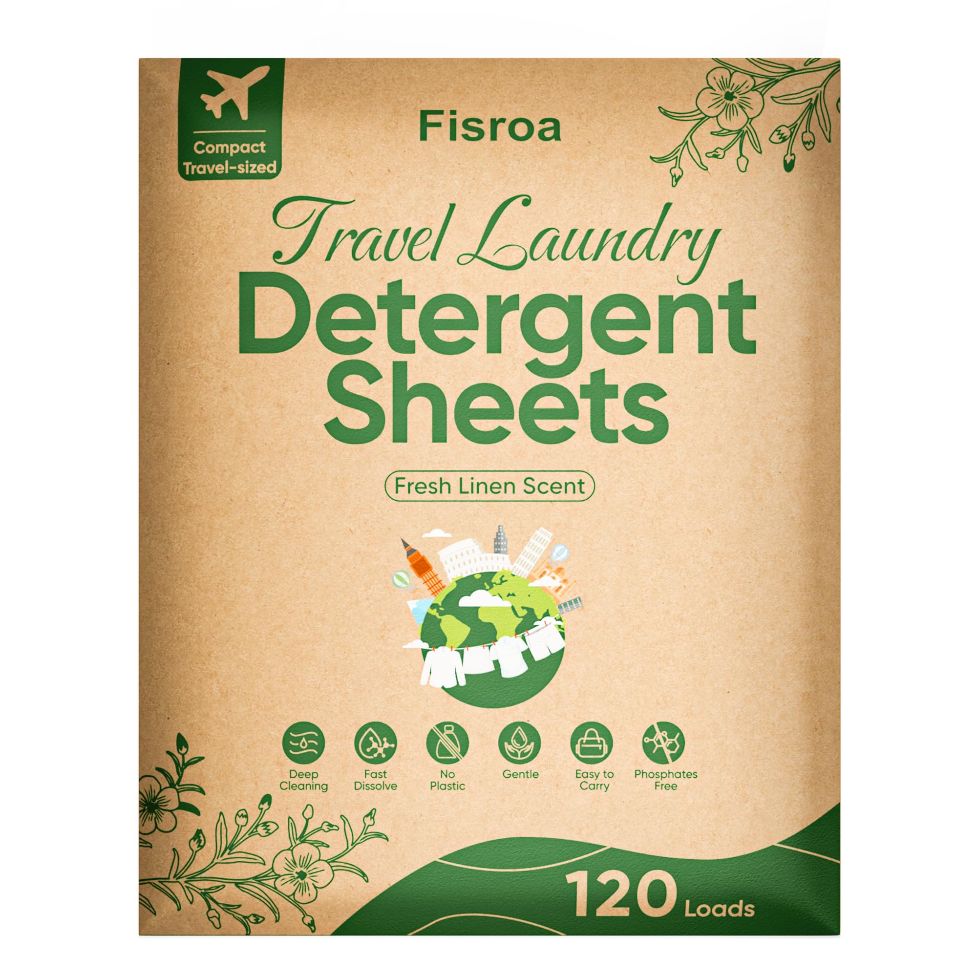 Travel Laundry Detergent Sheets Fisroa 120 Loads Eco-friendly Washing Detergent Sheets Plastic-Free Fresh Linen Scent Liquidless Laundry Strips for Camping Dorm