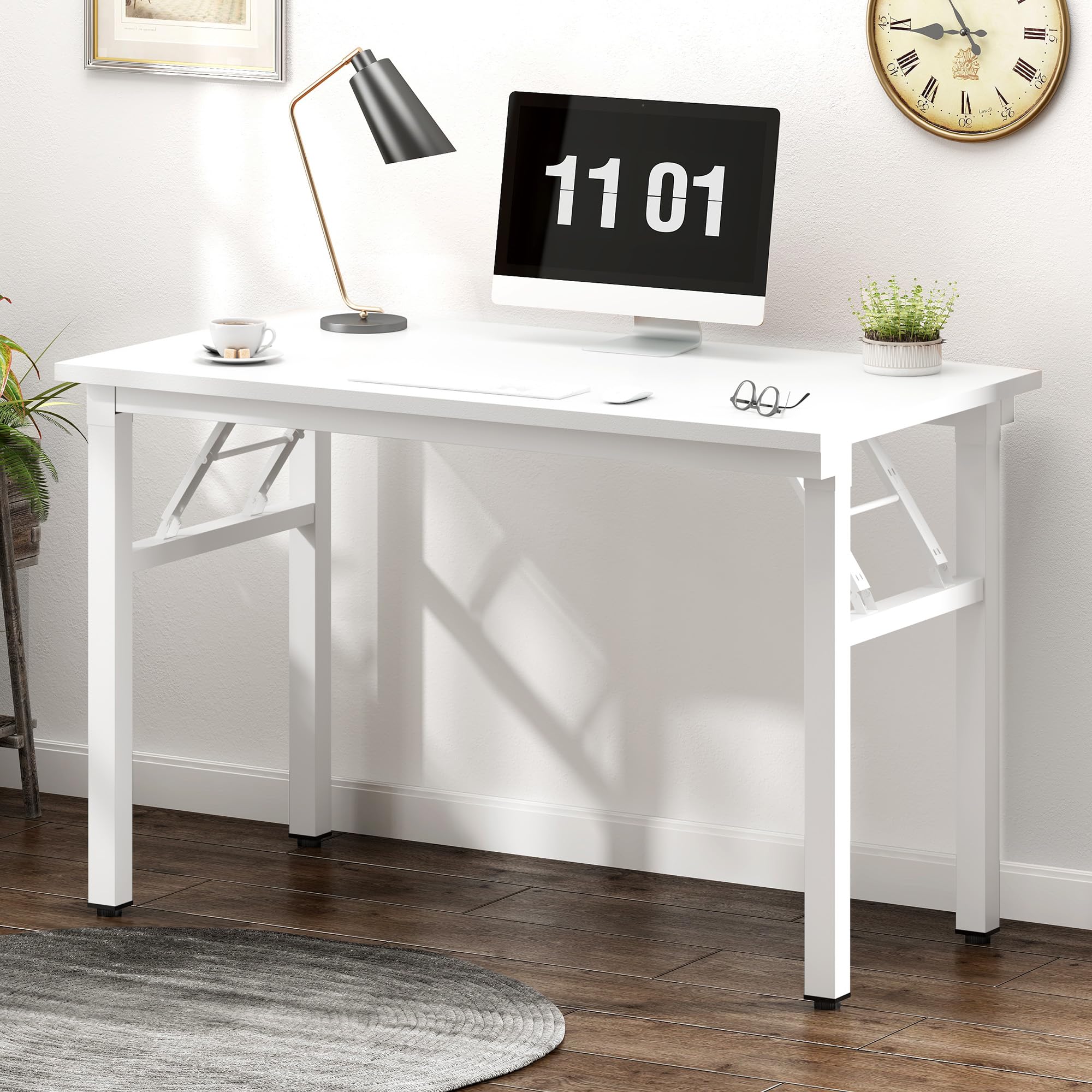 Klapptisch,Schreibtisch,Computertisch PC Tisch,Schreibtisch klein,Kleiner Klapptisch,Bürotisch Schreibtisch Holz Officetisch (Weiß, 120x60CM)