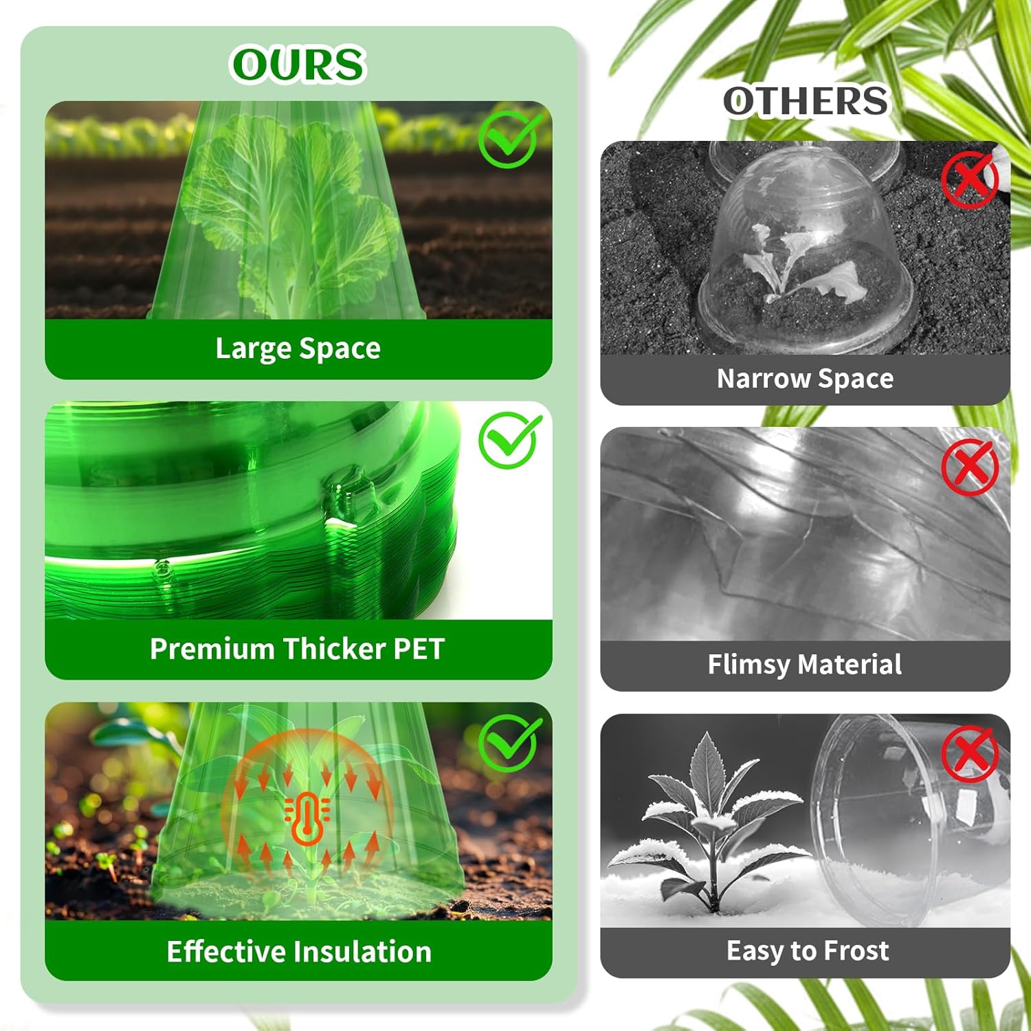 Garden Cloches for Plants, 30 Pack Garden Cloche with Rotary Vent, Reusable Bell Plant Covers, Plant Cloche Protectors from Animals Snails Birds Chickens, 7.9" H X 6.7" D (Green)