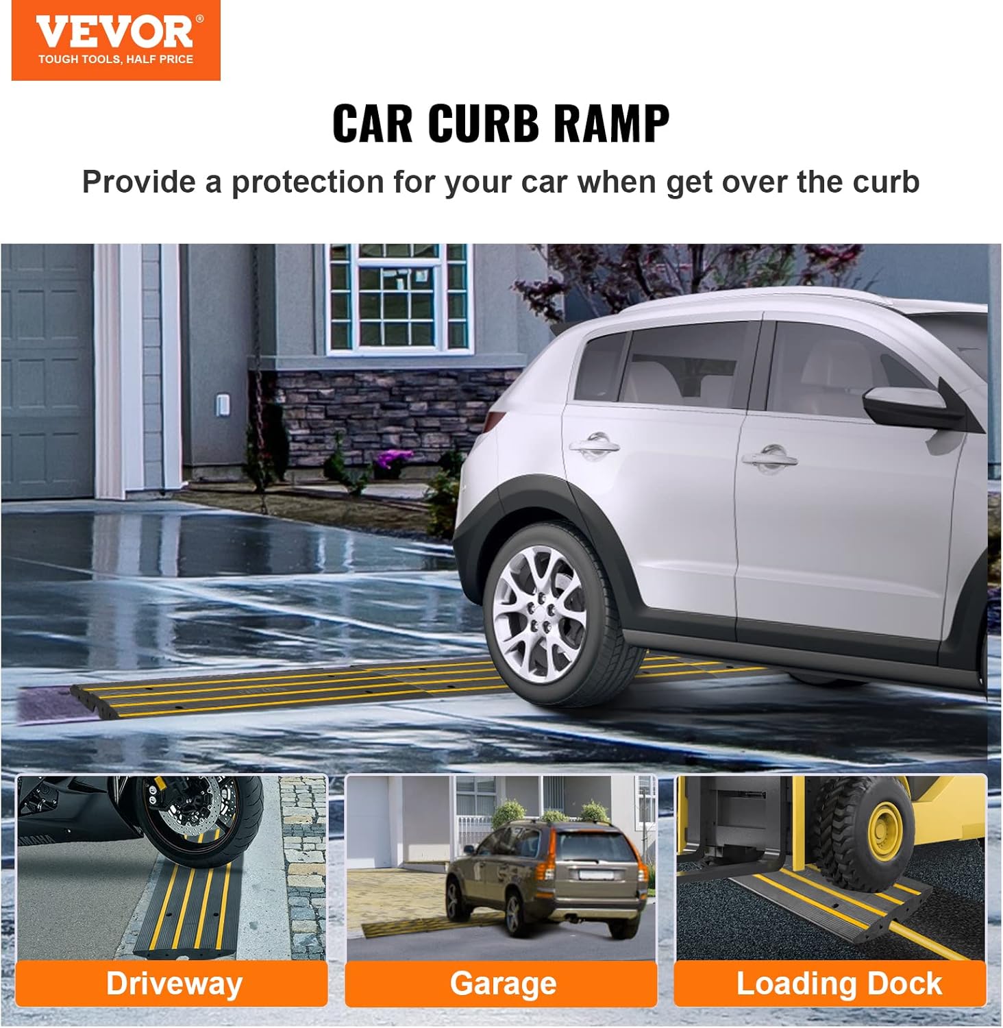 Happybuy Car Driveway Rubber Curb Ramps Heavy Duty 33069lbs Capacity Threshold Ramp 2.6 Inch High Cable Cover Curbside Bridge Ramp for Loading Dock Garage Sidewalk (1-Channel, 1Pack-Curb Ramp) : Industrial & Scientific