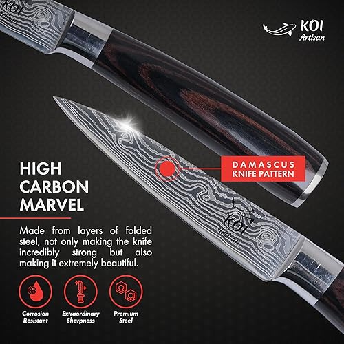 Miniatura 3 de KOI ARTISAN Cuchillo de pelar de 3.5 pulgadas, 1 unidad, versátil y resistente mini cuchillo de chef para pelar, recortar, rebanar ajo, cebollas,