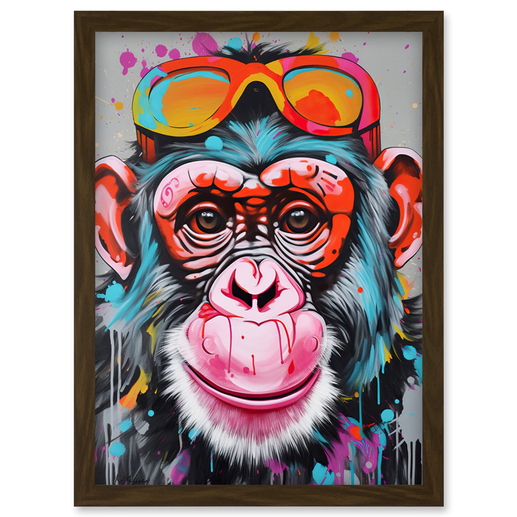 Artery8 Chimpanzee Monkey With Sunglasses Graffiti Pop Art Artwork Framed Wall Art Print A4