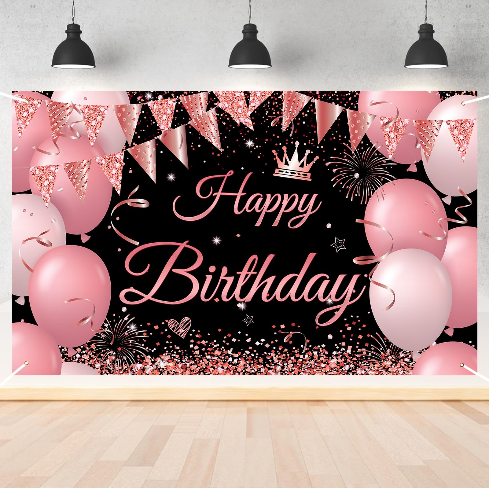 Happy Birthday Hintergrund Tuch 3x2,4 M – Marineblau Mit Glitzer-Ballon-Druck, Für Geburtstagsparty-Deko