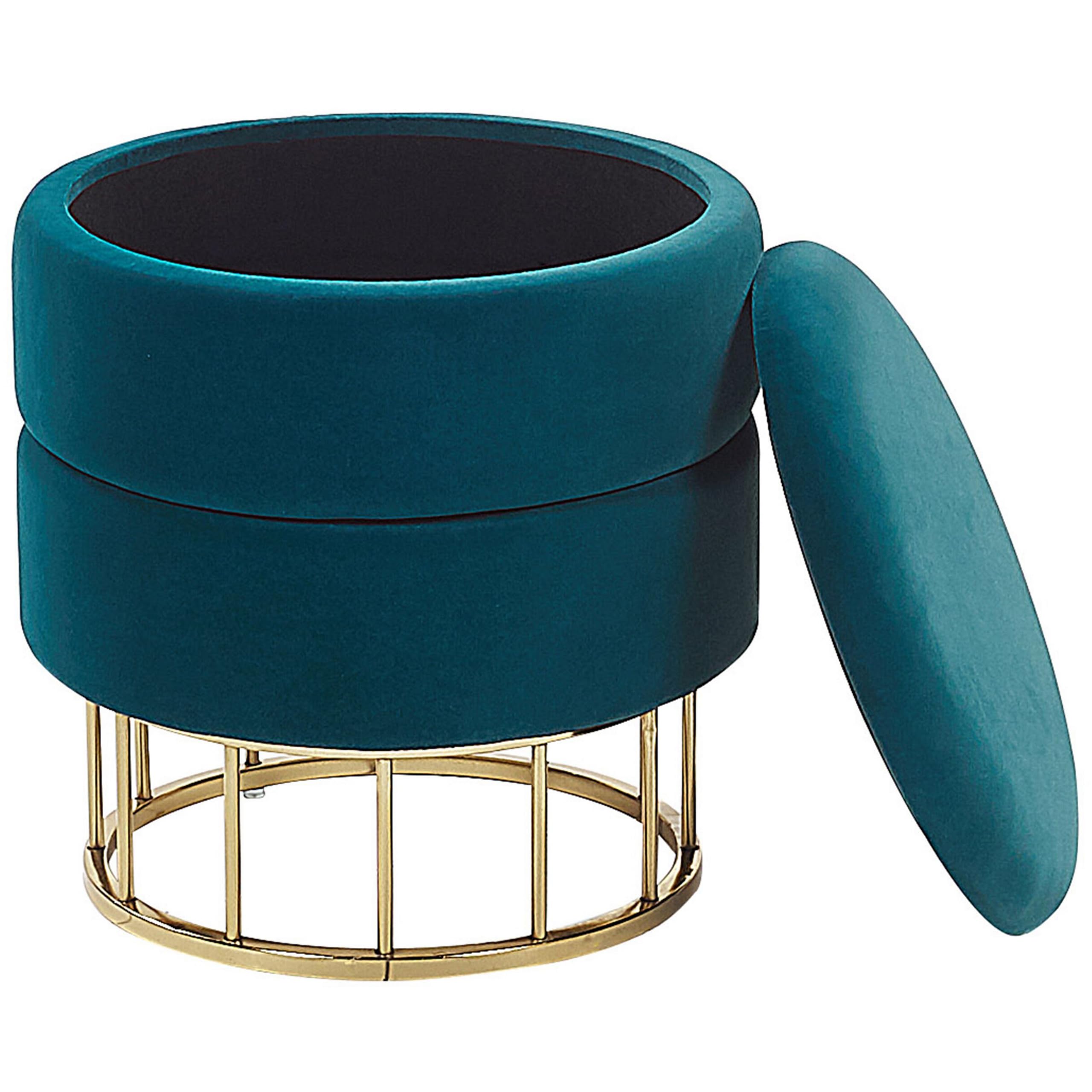 Beliani Pouf mit Stauraum Samt blaugrün rund 37 cm luxuriös Sitzhocker Samthocker Elgin