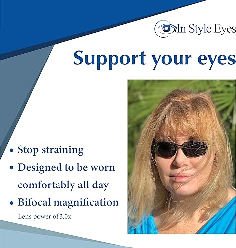 Miniatura 2 de In Style Eyes Lovin Mawi - Gafas de sol bifocales - Tortoise - 3.0X, paquete con estuche plegable magnético y paño de limpieza de microfibra mágico