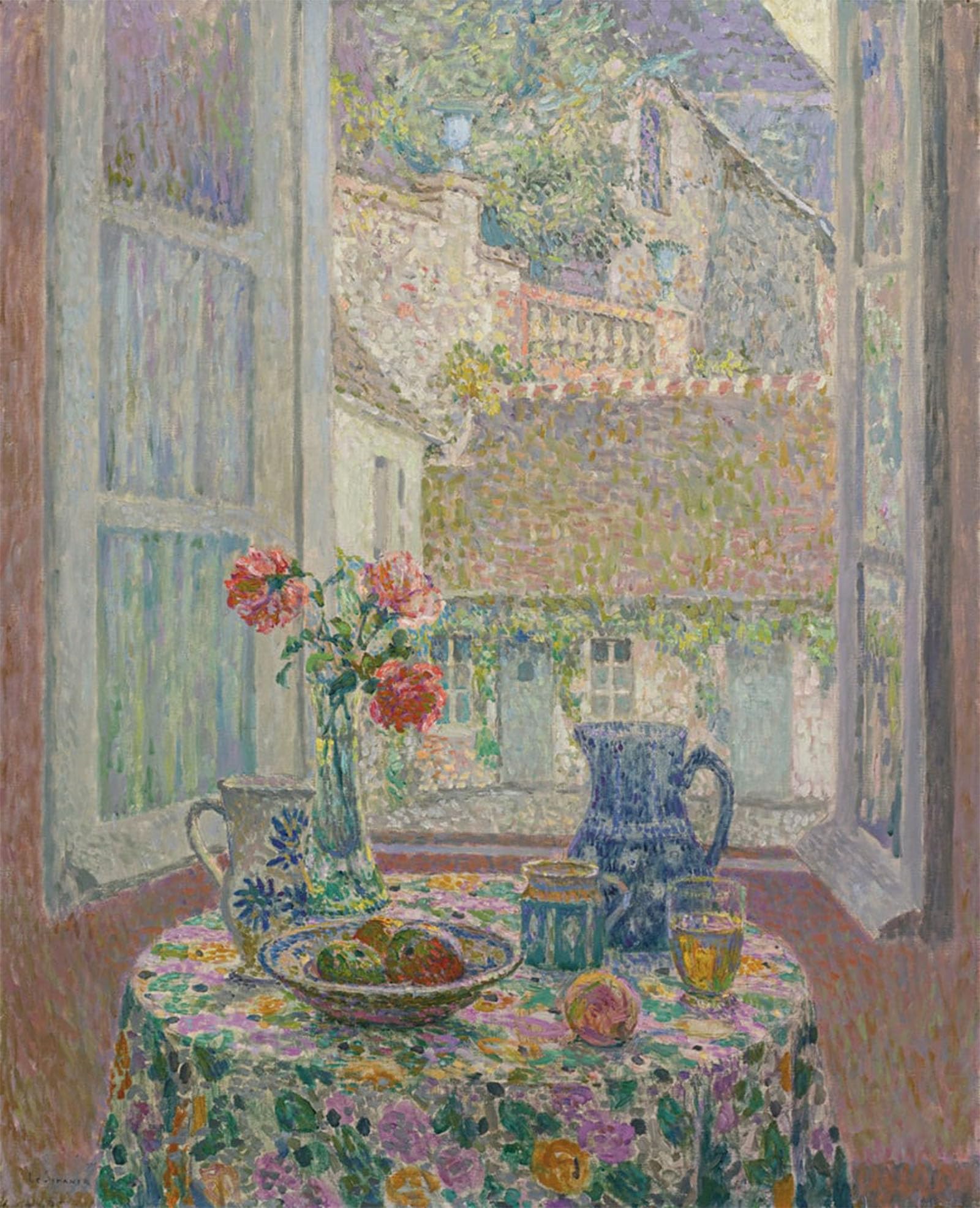 SERENDIPITP Retro Picture Poster Wall Art Pictures Painting Table Overlooking the Courtyard by Henri Eugene Augustin Le Sidaner Wall Art Canvas Print for Wall Decor 60x90cm