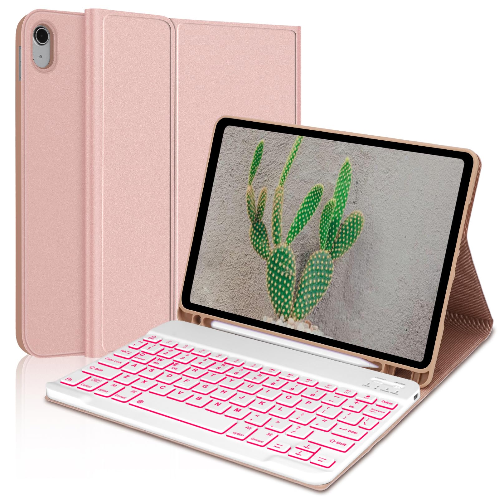 JADEMALL iPad 10th Generation Case with Keyboard 10.9 Inch 7 Colors Backlit