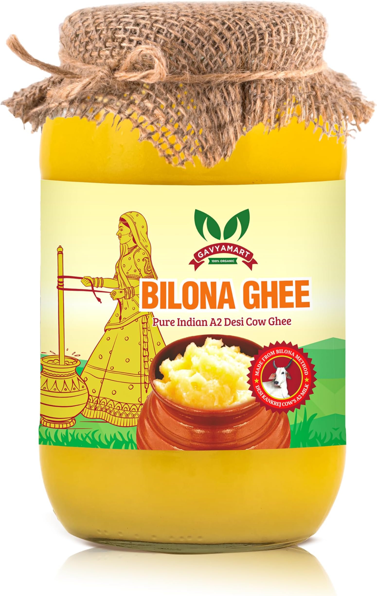 Gavyamart Bilona ghee 100% Fresh Pure Desi Kankrej Organic Non-GMO Cow Ghee-Made Using Traditional Bilona Method - Glass jar pack (Pack of 1)