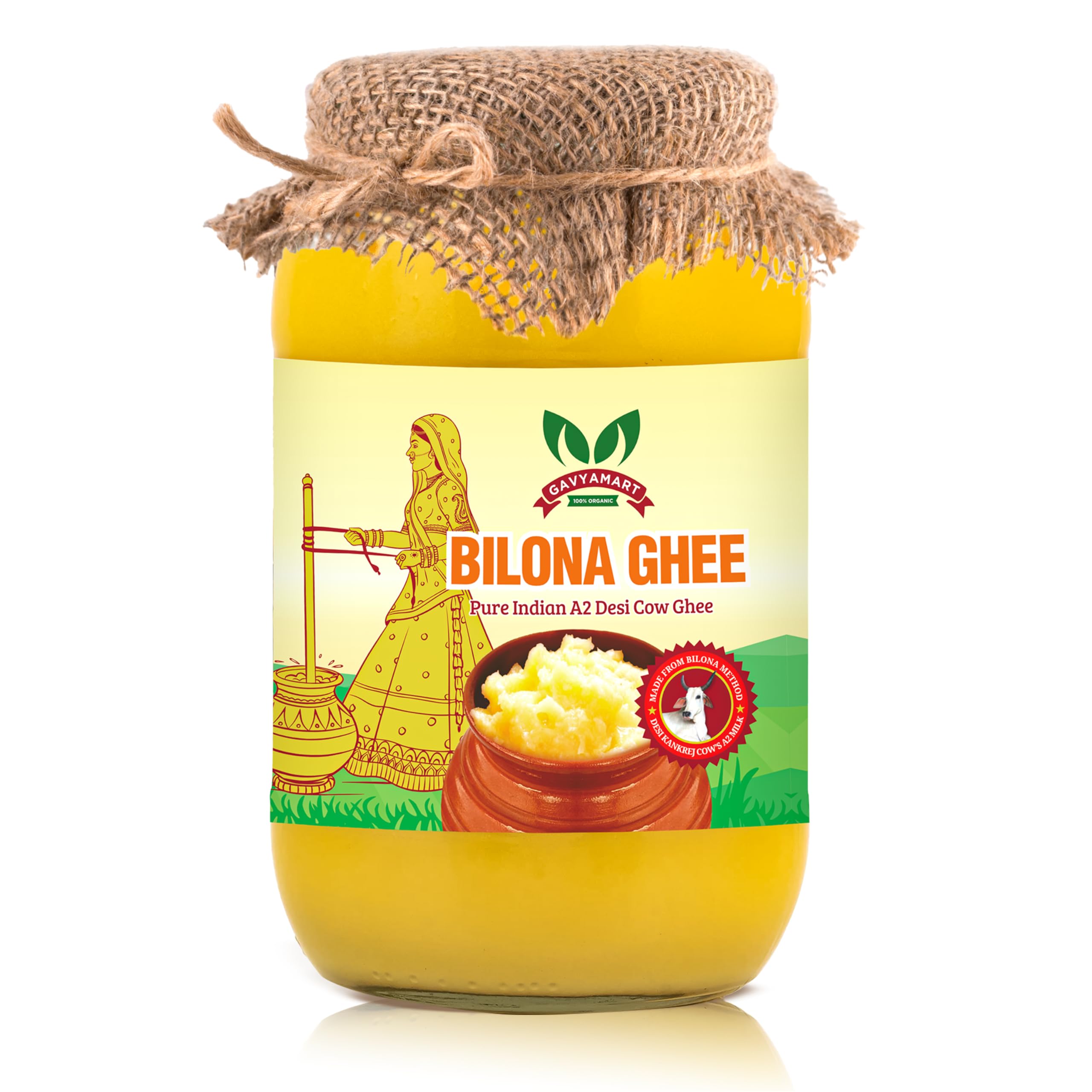 Gavyamart Bilona ghee 100% Fresh Pure Desi Kankrej Organic Non-GMO Cow Ghee-Made Using Traditional Bilona Method - Glass jar pack (Pack of 1)