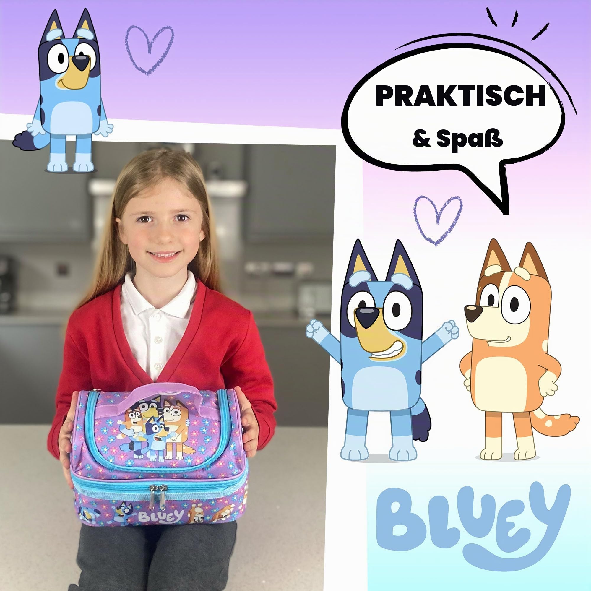 Bluey - Schul-Lunch-Tasche für Kinder – Snack-Tasche mit mehreren Fächern für Mädchen und Jungen – wärmeisoliert und großes Fassungsvermögen – Lila