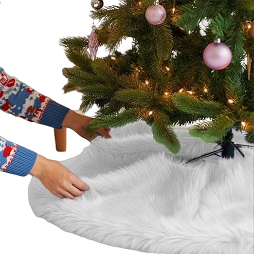 FabricLA Faux Fur Tree Skirt White - Fluffy Tree Skirt - 36 inches (91cm) Diameter Christmas Tree Skirt Fur Faux Plush for Holiday Decorations