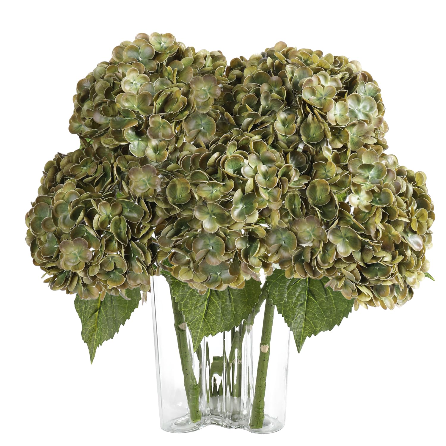Coferset 3pcs Olive Green Lifelike Hydrangea Artificial Flowers
