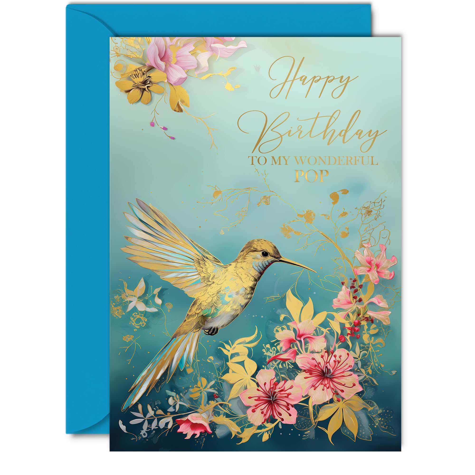 Beautiful Gold Birthday Cards for Pop - Wonderful Golden Butterflies - Elegant Traditional Pretty Birthday Card for Pop from Son Daughter, A5 Father Gorgeous Greeting Cards Gift
