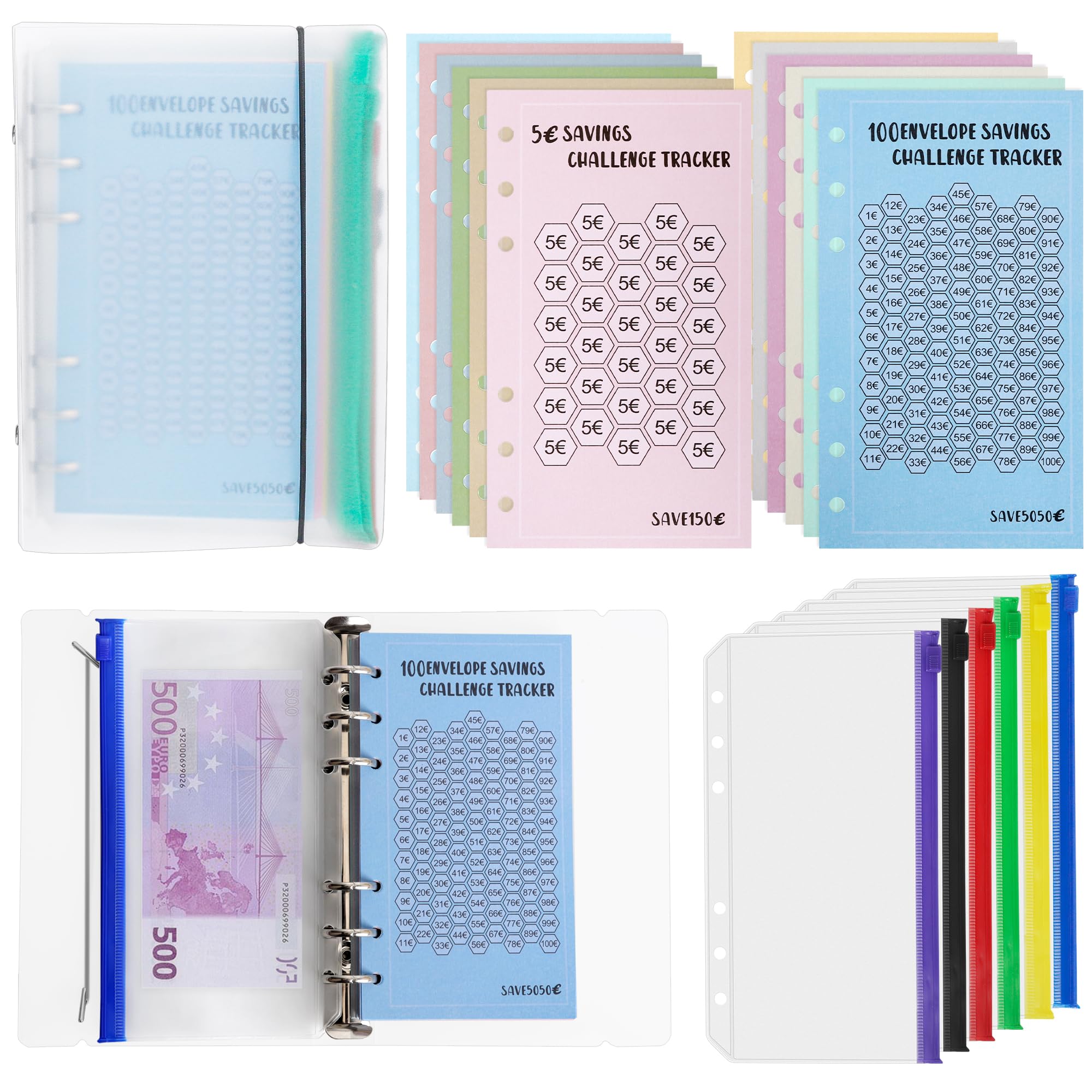 Save Money Challenge, Budget Planner Italian Money Binder with Covers Binder and Multicolour 6 Holes Binder, A6 Ring Binder Budget Planner Budget Binder