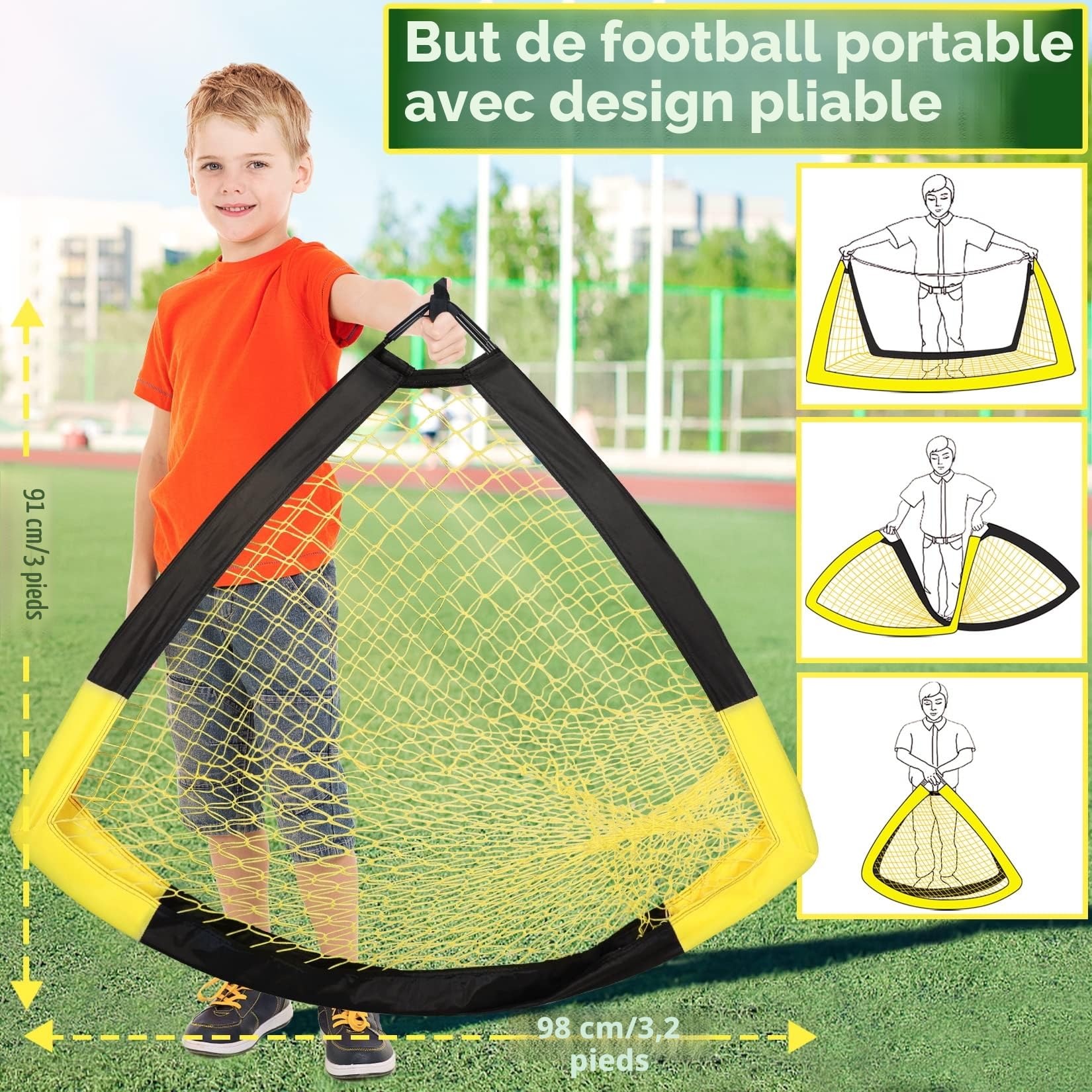 Happy Jump But de Football Pop-Up Pliable 120x90 152x110 213x152 cm Portable Jardin Entraînement