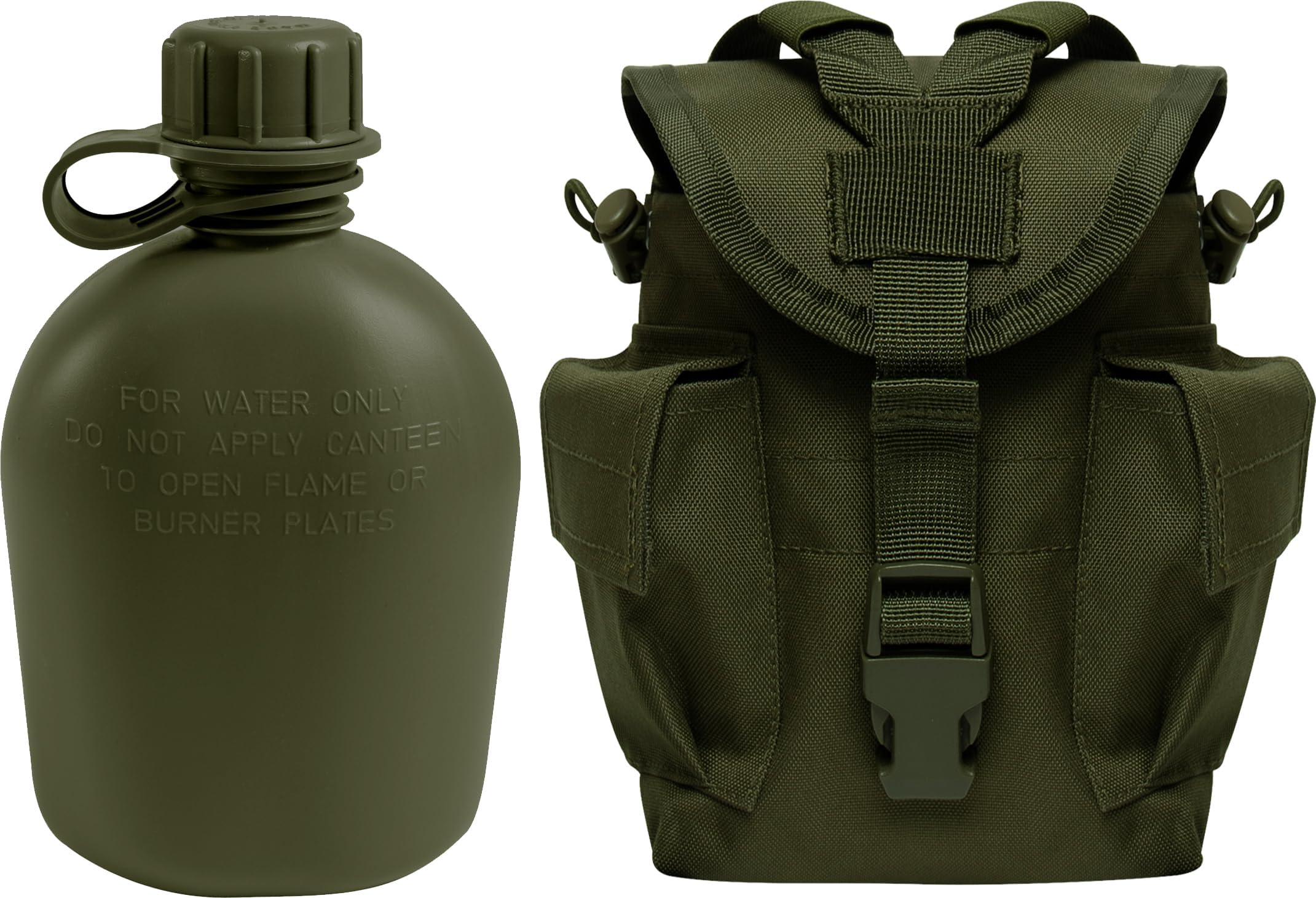 Army Universe Olive Drab Genuine GI 1 Quart Plastic Canteen & Olive Drab MOLLE II Canteen Cover & Utility Pouch