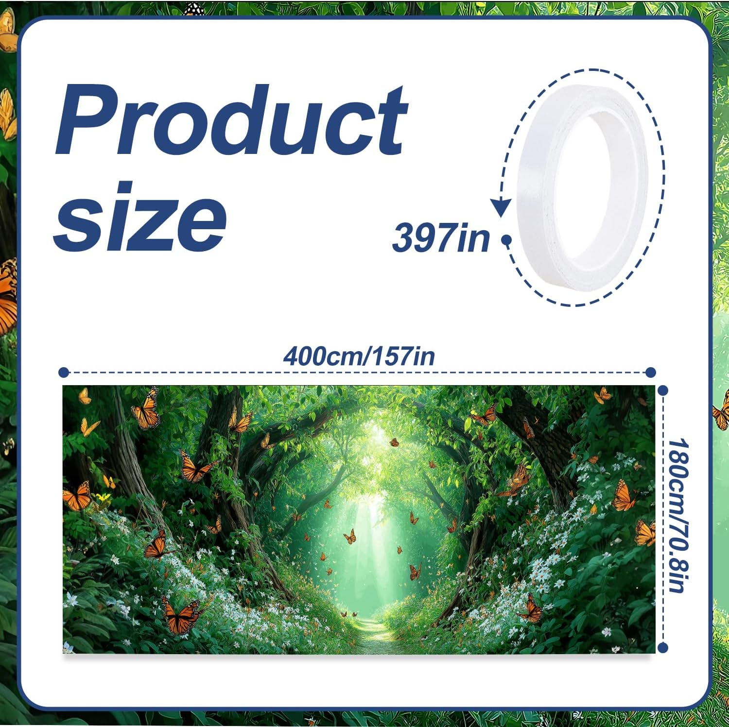 13x6 ft Enchanted Forest Path Garage Door Banner - Sunlit Tree Tunnel with Butterflies & Light Rays Backdrop, Hanging Nature Decor for Garden or Patio, Serene Outdoor Wall Art