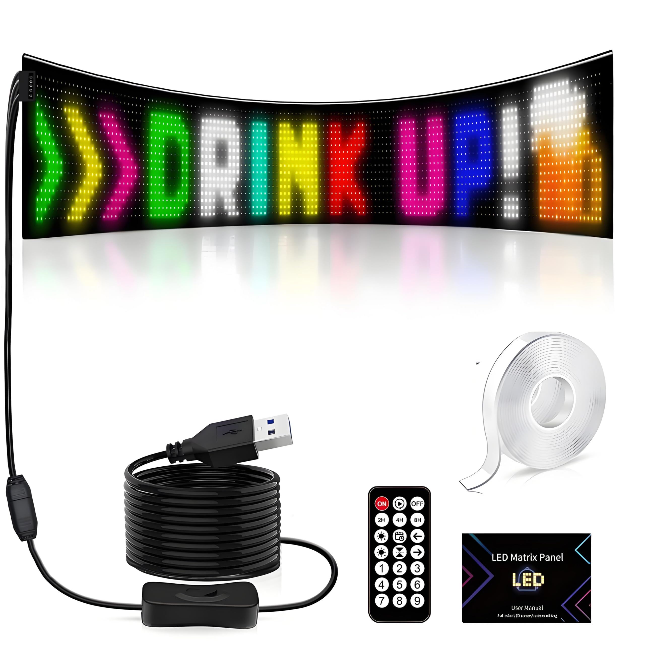 Panel de matriz LED flexible con control remoto, alimentado por USB, control por aplicación para smartphone, programable de texto, animaciones y memes, perfecto para parabrisas de camión, publicidad