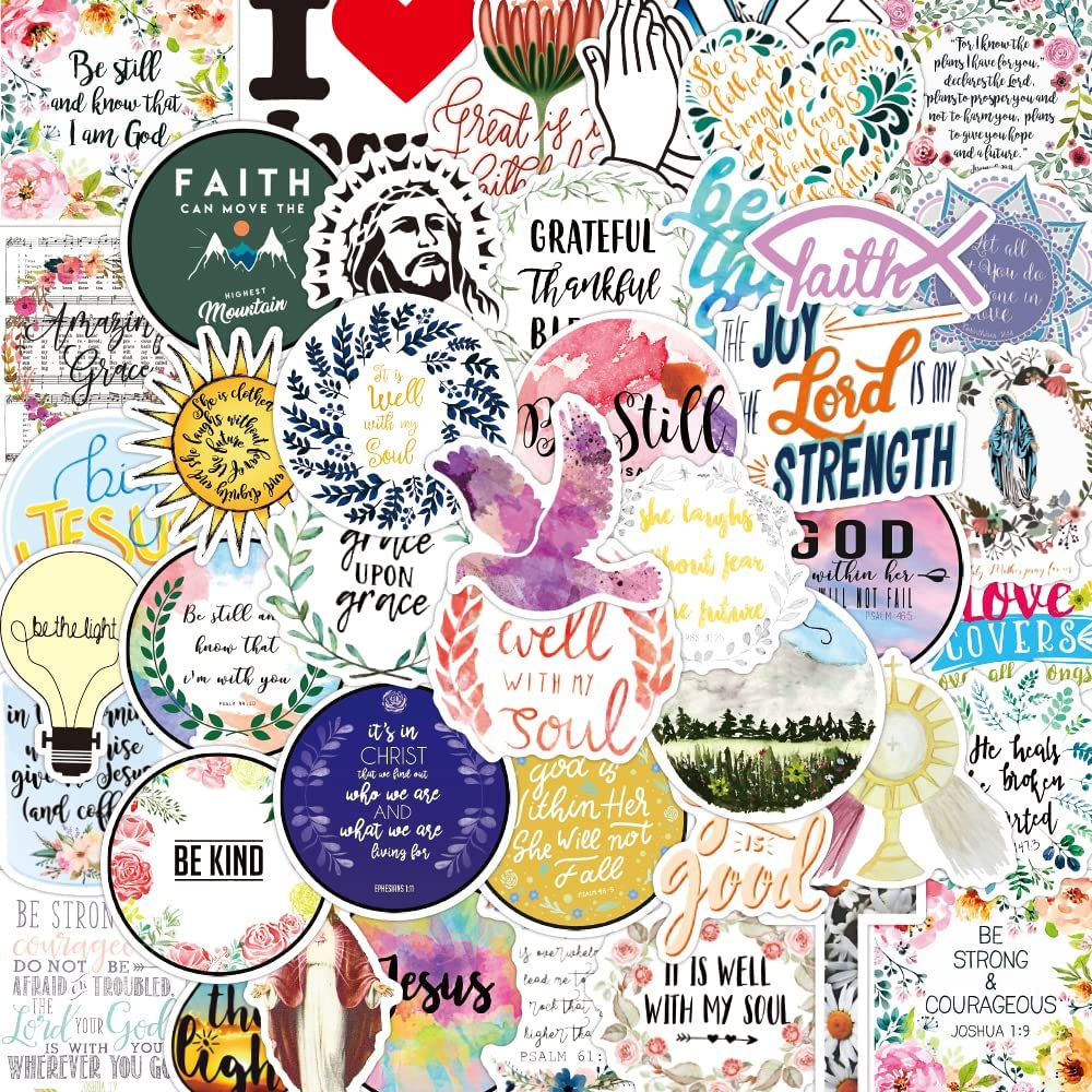 Cobee Pegatinas inspiradoras de Jesús 50 Pcs calcomanías de palabras de sabiduría, calcomanías de fe de Jesús, calcomanías de vinilo impermeables para botellas de agua,para computadora portátil