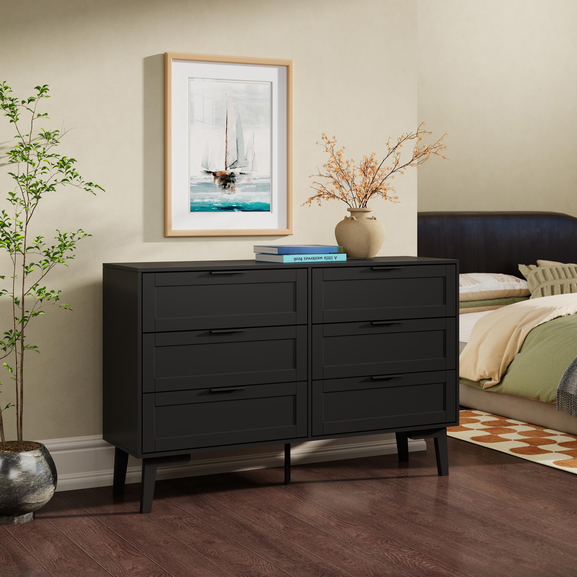 Amazon.com: TaoHFE Black 6 Dresser for Bedroom Modern Black Chest of  Drawers for Nursery Wood Dresser for Kids Horizontal Dressers & Chests of  Drawers for Bedroom Living Room : Home & Kitchen