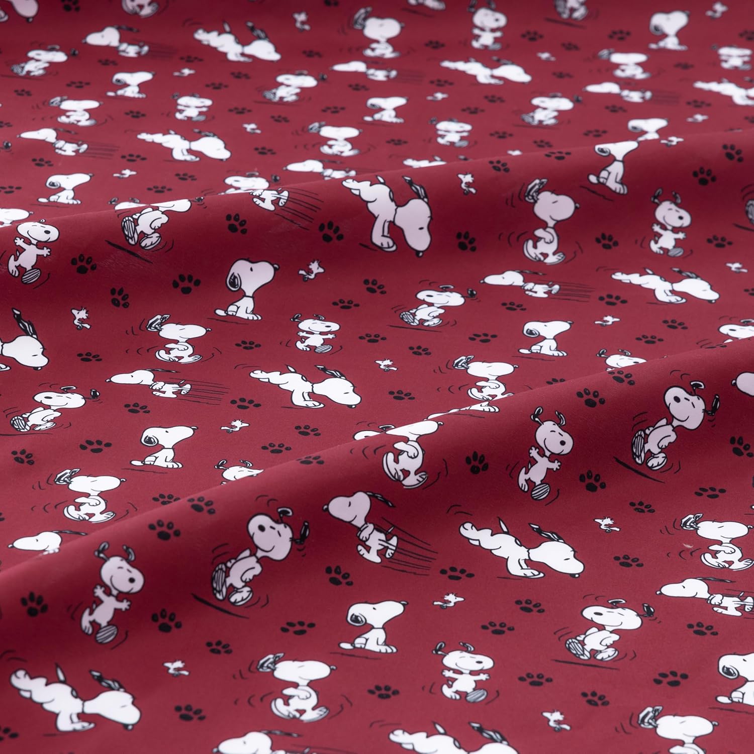 Berkshire Peanuts® Queen Flat Sheet (Only), Brushed Microfiber Sheet with Cute Snoopy Characters, Soft, Breathable, Easy-Care Bedding for Peanuts Fans, Mini Poses & Paws Wine