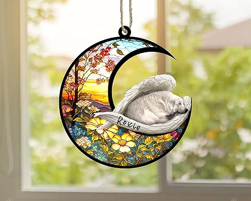 Miniatura 599 de Chow Chow Dog Memorial Suncatcher, adorno de Navidad Chow Chow con nombre, atrapador de pérdida de mascotas, regalos para los amantes de los perros