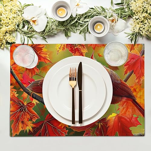 Miniatura 67 de Juego de 4 manteles individuales de arpillera con hojas de otoño, 12 x 18 pulgadas, calabazas de acuarela, Acción de Gracias, decoración de otoño