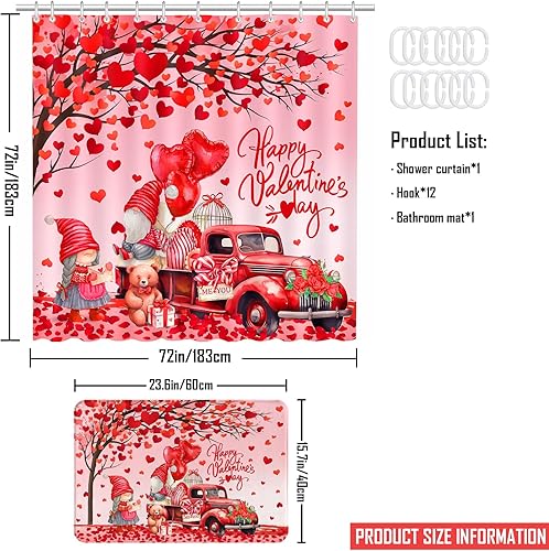 Miniatura 7 de Lutto Cortina de ducha de San Valentín para baño, juego de baño de San Valentín con cortina de ducha y alfombras, decoración de San Valentín para