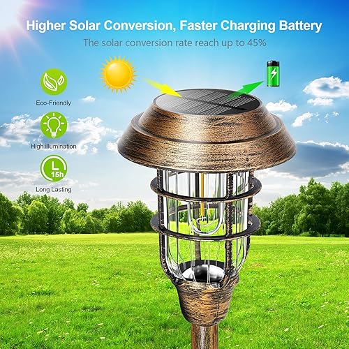 Miniatura 7 de LETMY Luces Solares para Exteriores, Paquete de 8 Luces Solares Brillantes para Senderos Exteriores Impermeables, Hasta 15 Horas de EncendidoApagado