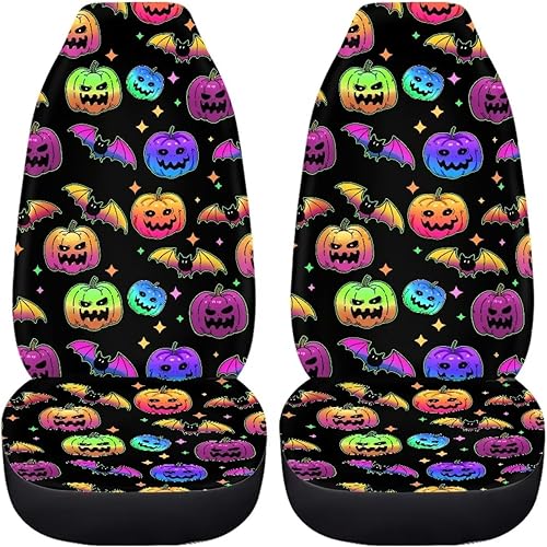 Fundas de asiento de coche con patrón de calabaza gótica de Halloween, 2 piezas, coloridos lunares, estrellas, murciélagos, accesorios de automóvil