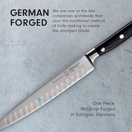 Miniatura 5 de Messermeister Meridian Elite Kullenschliff - Cuchillo de trinchar de 8 pulgadas, hoja fina de aleación de acero alemán, resistente a la corrosión y