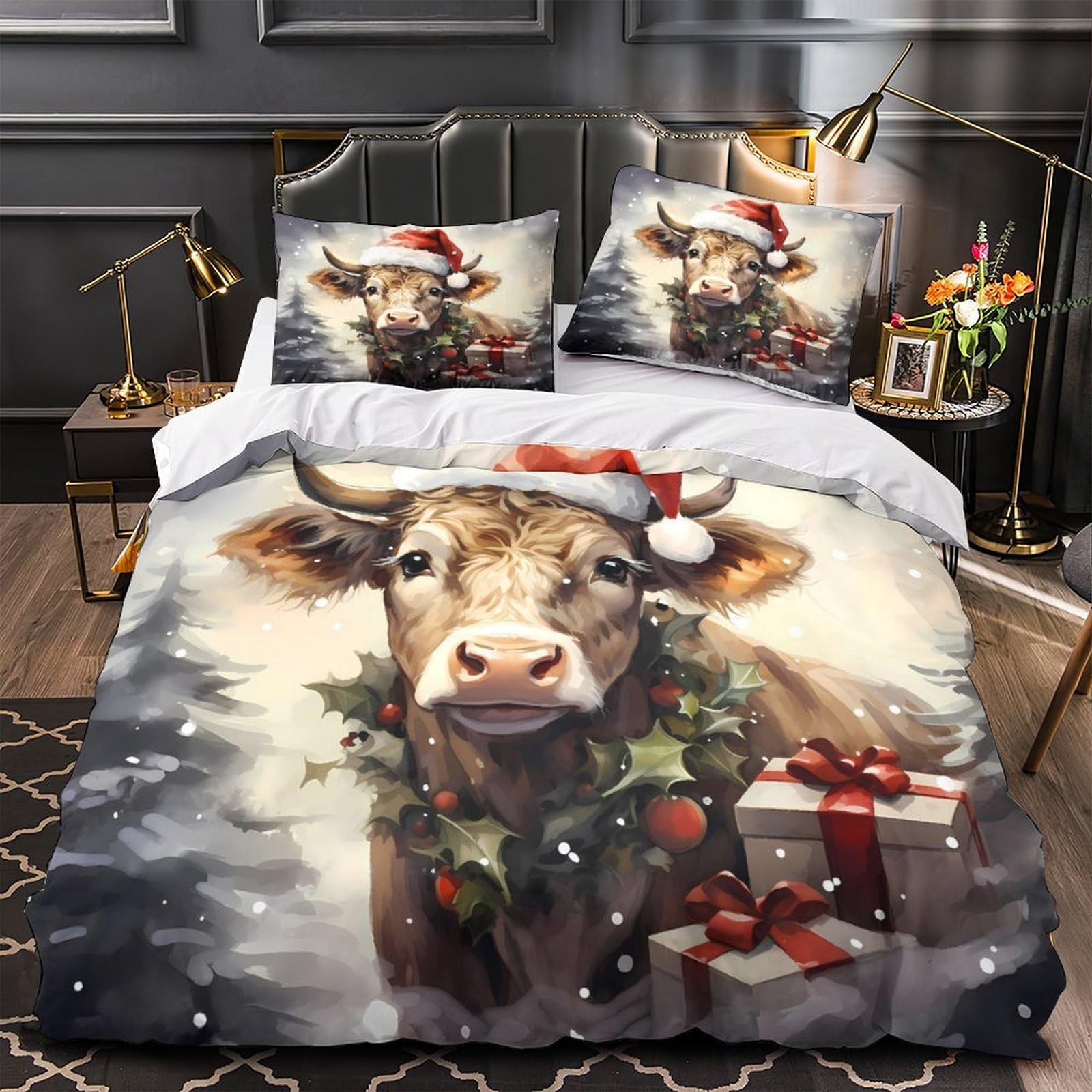 Arbre de Noël Parure de Lit anti-allergène housse de couette 260x220 anti-plis avec zip