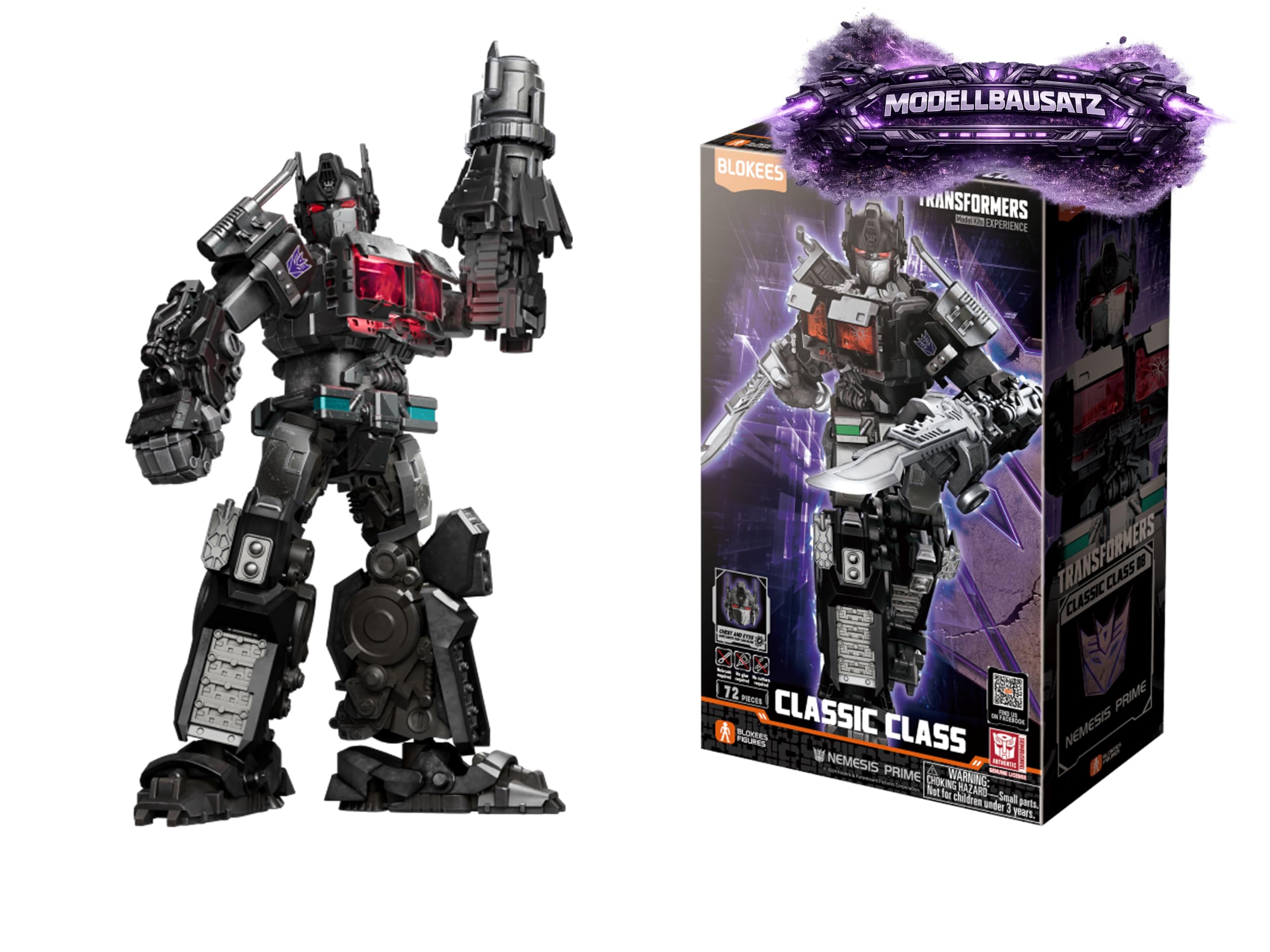 BLOKEES Transformers G1 Megatron Action Edition 02, kit de modèle pour Enfants à partir de 12 Ans, Robot de 18 cm avec 45 articulations Mobiles, Fonction lumière, kit d'accessoires avec trône, modèle