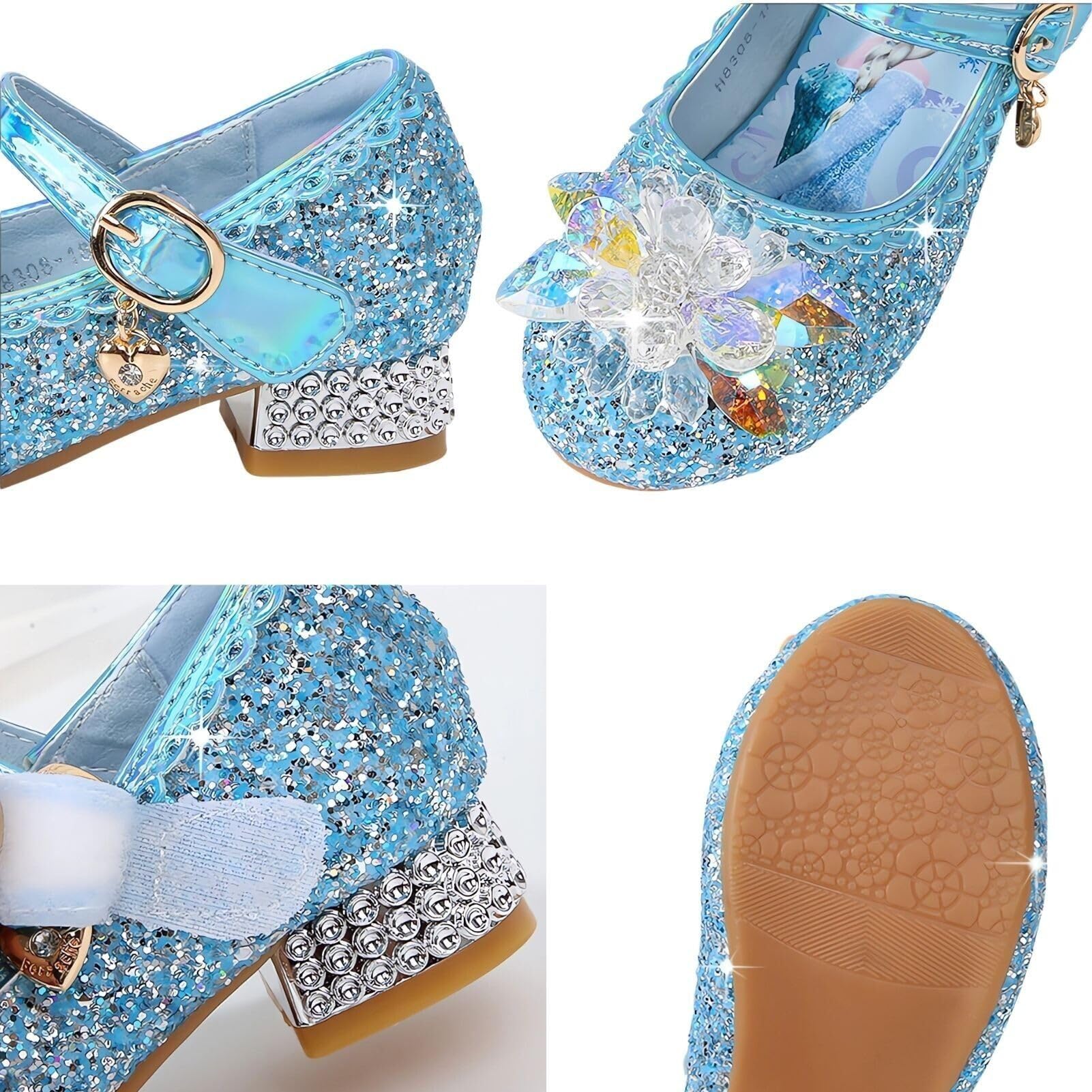 Zapatillas de Princesa para Niñas Elsa Tacones Altos Zapatos Baile Niños Zapatos Disfraz Princesa Adecuados Vestir Fiesta Cosplay Boda (C1-Blue,27)